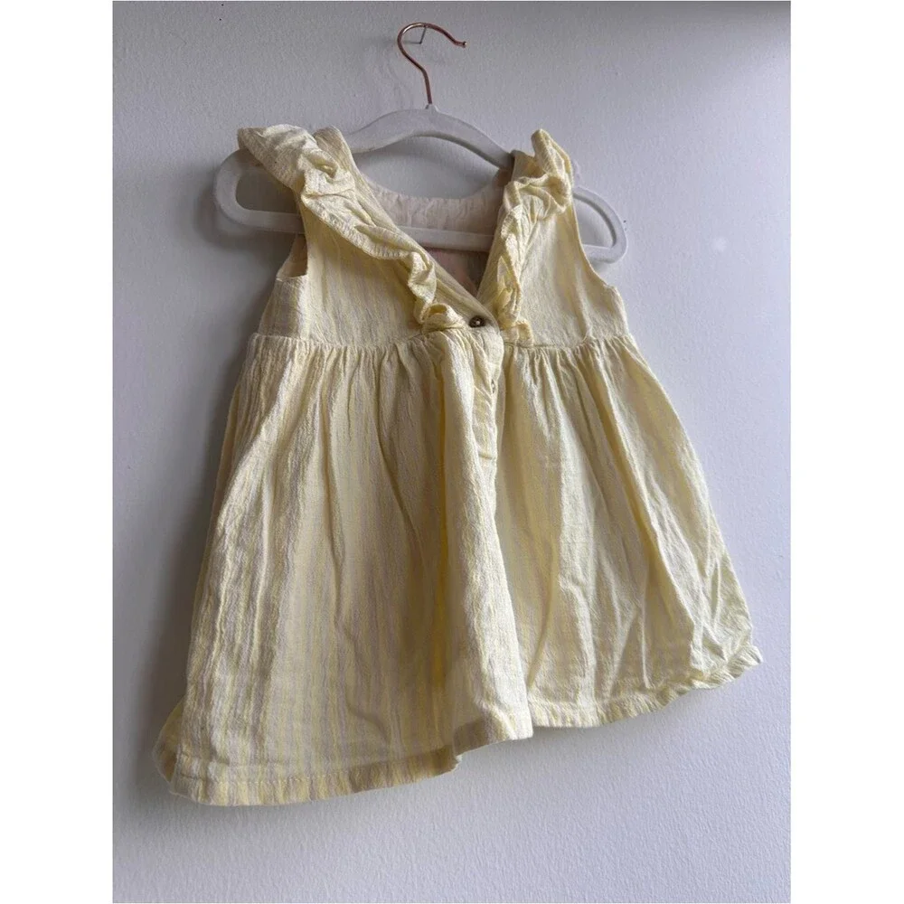Yellow Striped Embroidered Ruffle Dress